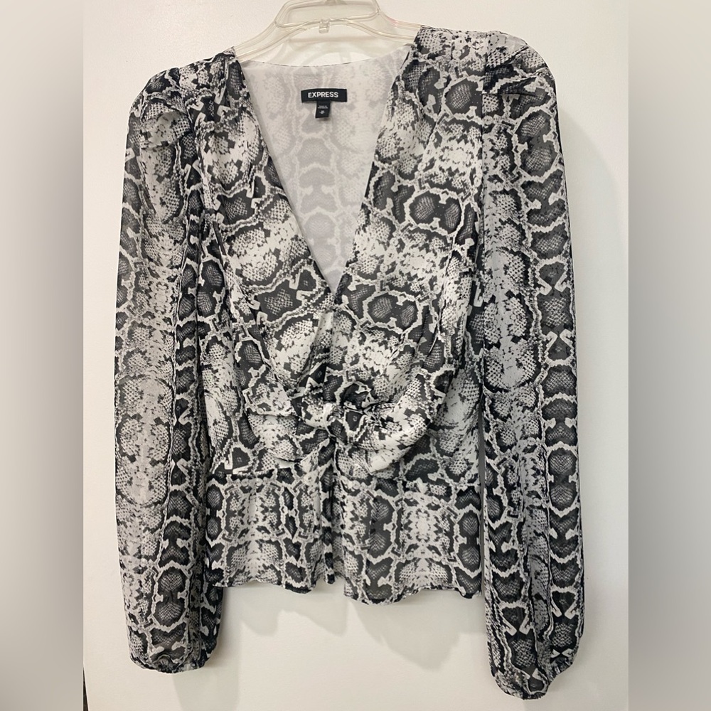 Express Black Wrap Blouse with Long Sleeves